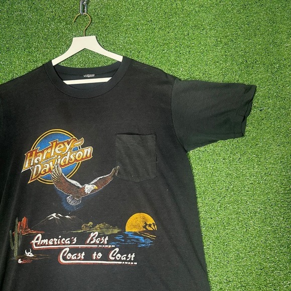 Vintage 80s Harley Davidson T Shirt Mens XL Black Coast to Coast Eagle Biker - Picture 1 of 16